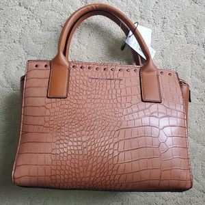 French Connection Jessamy Croco Satchel | Leather Brown